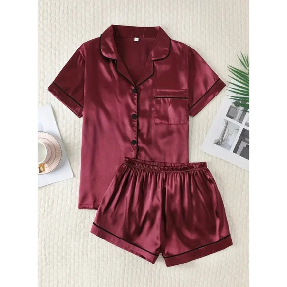 Burgundy Satin Pajama Set - Size 6 - Picture 1 of 8